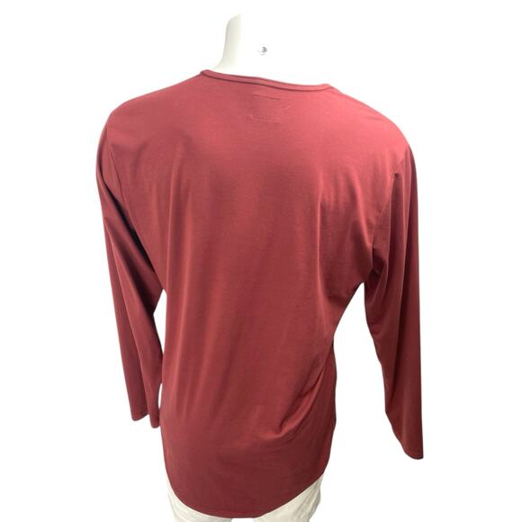 Cuts Elongated Men's Red Long Sleeve Henley Pullover Tee T-shirt Top Size M - Picture 2 of 4